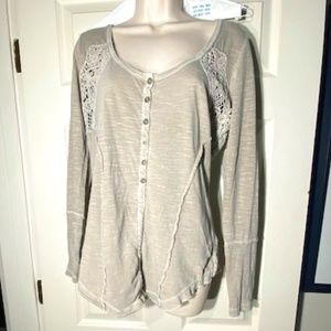 Free People top Lacy Cute Button Front Cream or Tan color Size Large